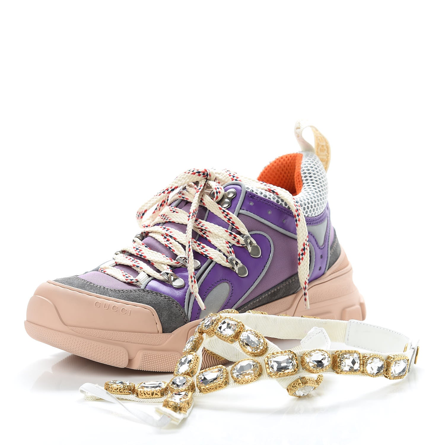 Gucci X SEGA Nylon Calfskin Suede Removable Crystals Womens Flashtrek Sneakers 38.5 New Lavender Loess Shine Purple 11 of 13