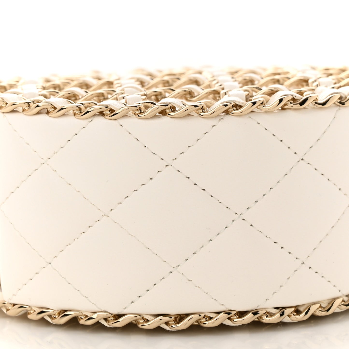 Lambskin Quilted Round Caged Chain Around Crossbody White