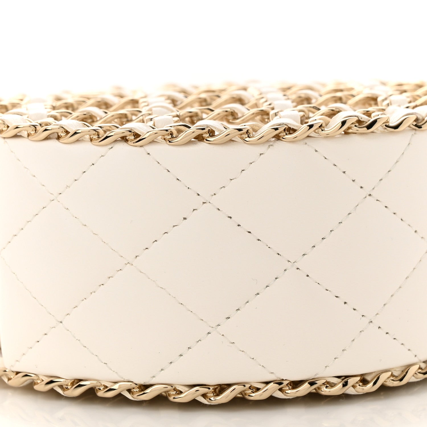 Chanel Lambskin Quilted Round Caged Chain Around Crossbody White 9 of 10