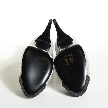 Chanel Caviar Tweed CC Cap Toe Pumps 39.5 Silver Black 5 of 8