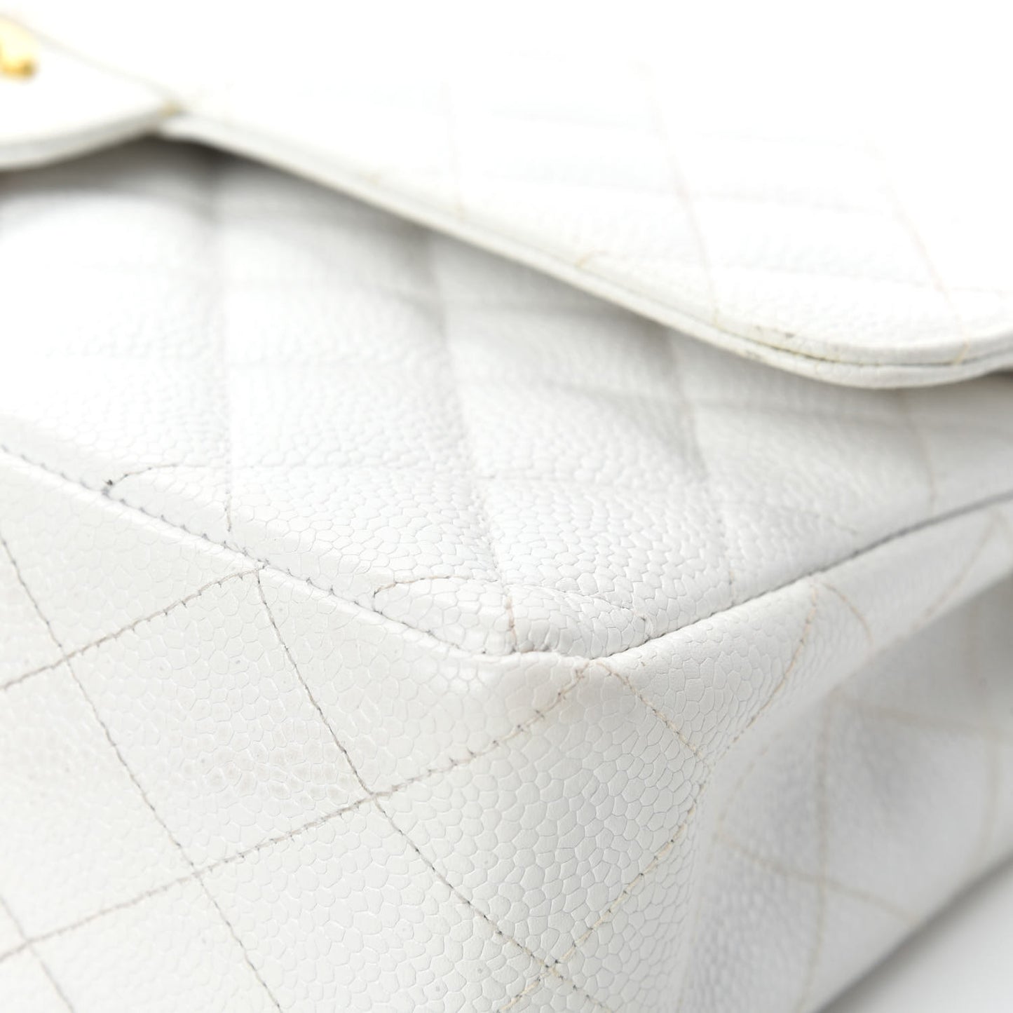 Caviar Quilted Medium Double Flap White