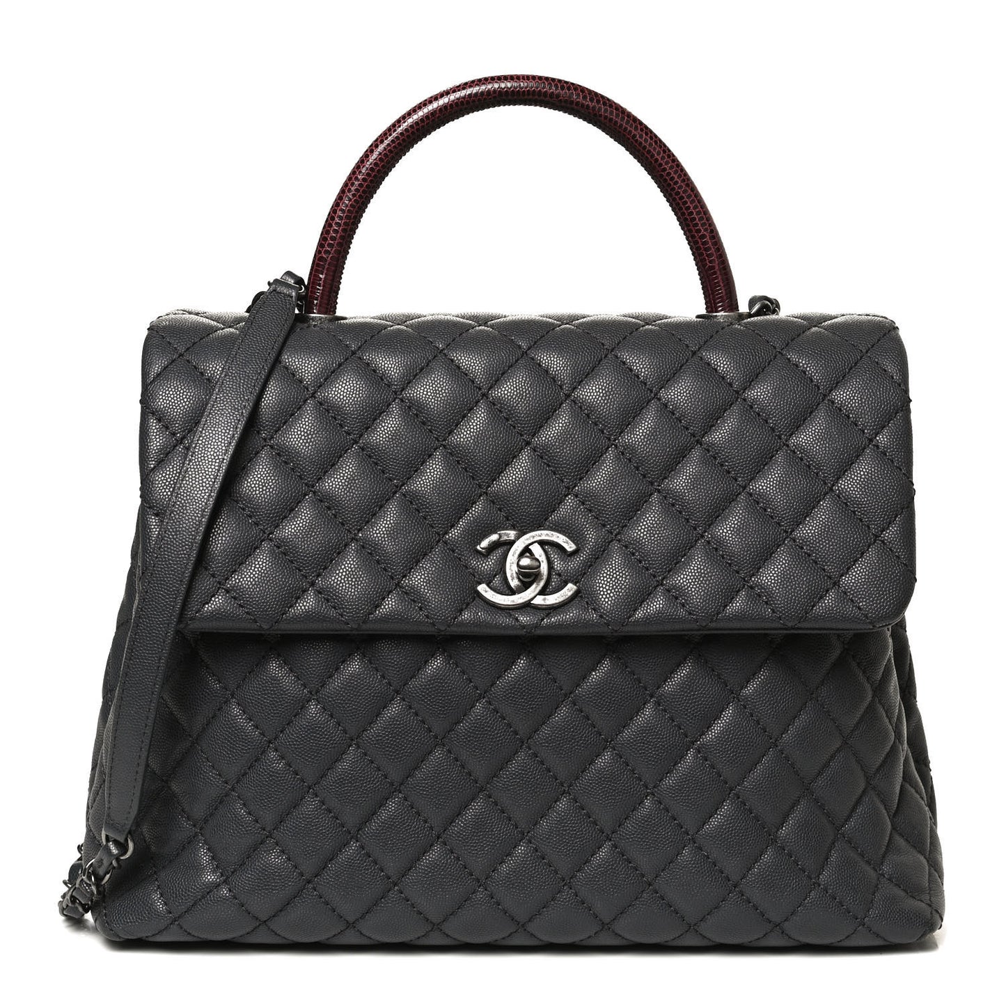 Caviar Lizard Quilted Large Coco Handle Flap Grey