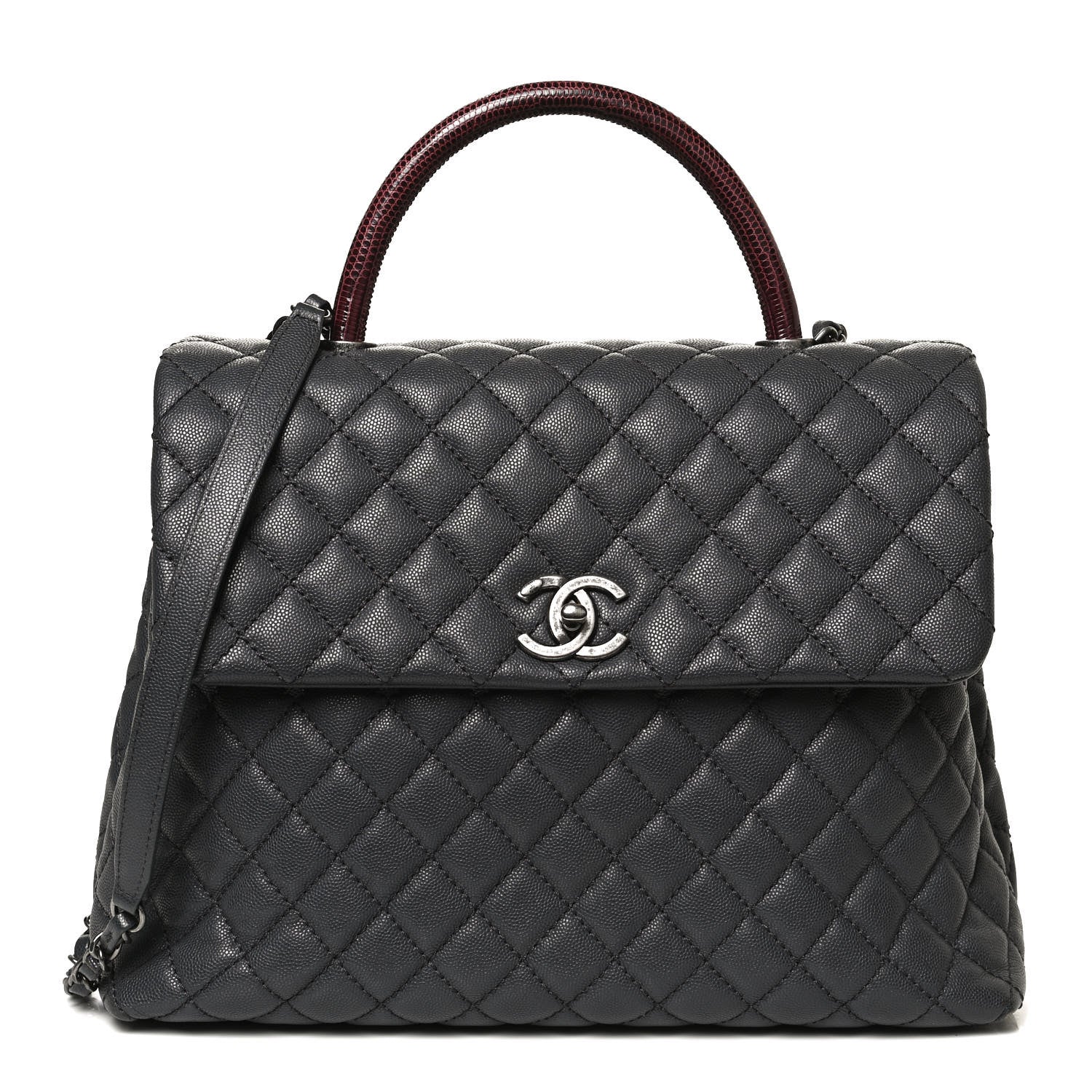 Chanel Caviar Lizard Quilted Large Coco Handle Flap Grey 1 of 10