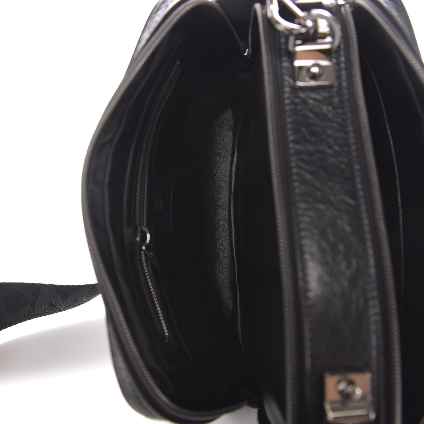 Crushed Calfskin Logo Crossbody Bag Black