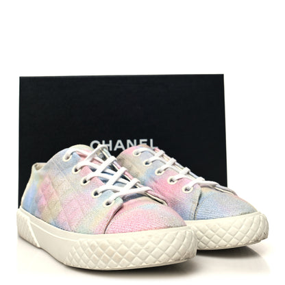 Chanel Printed Fabric Quilted Sneakers 38 Green Pink Blue 9 of 9