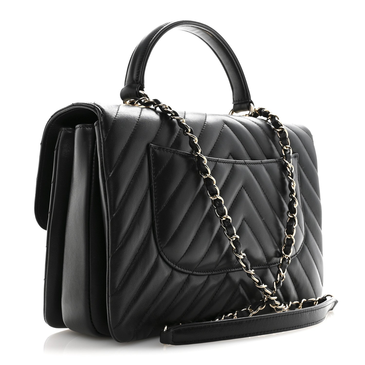 Chanel Lambskin Chevron Quilted Medium Trendy CC Dual Handle Flap Bag Black 3 of 11