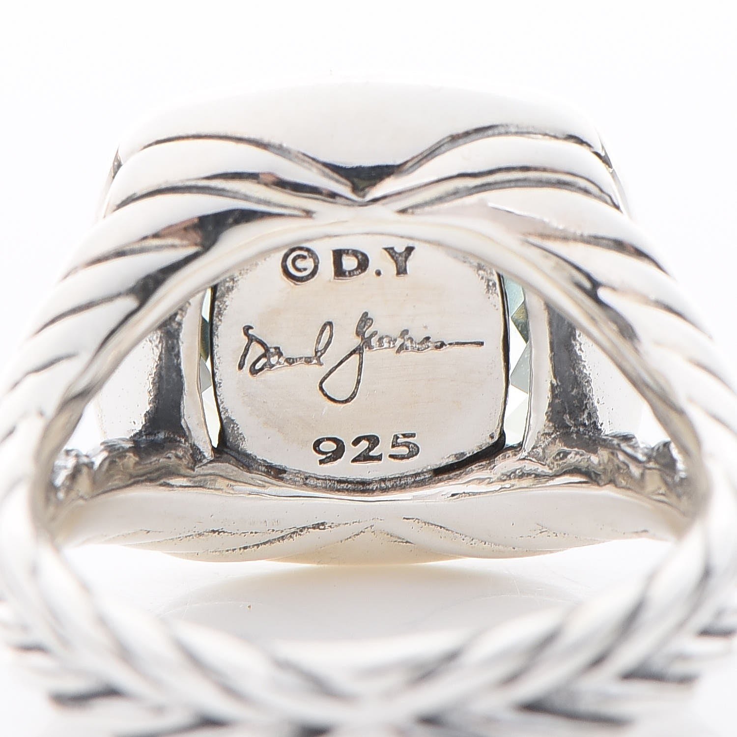 David Yurman Sterling Silver Diamond Prasiolite 11mm Albion Ring 53 6.5 5 of 6