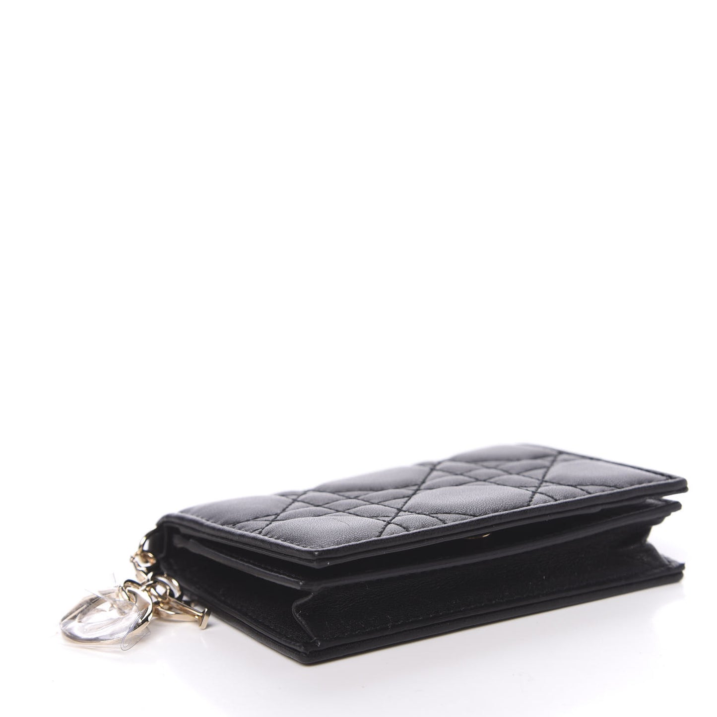 Lambskin Cannage Small Lady Dior Flap Card Holder Black