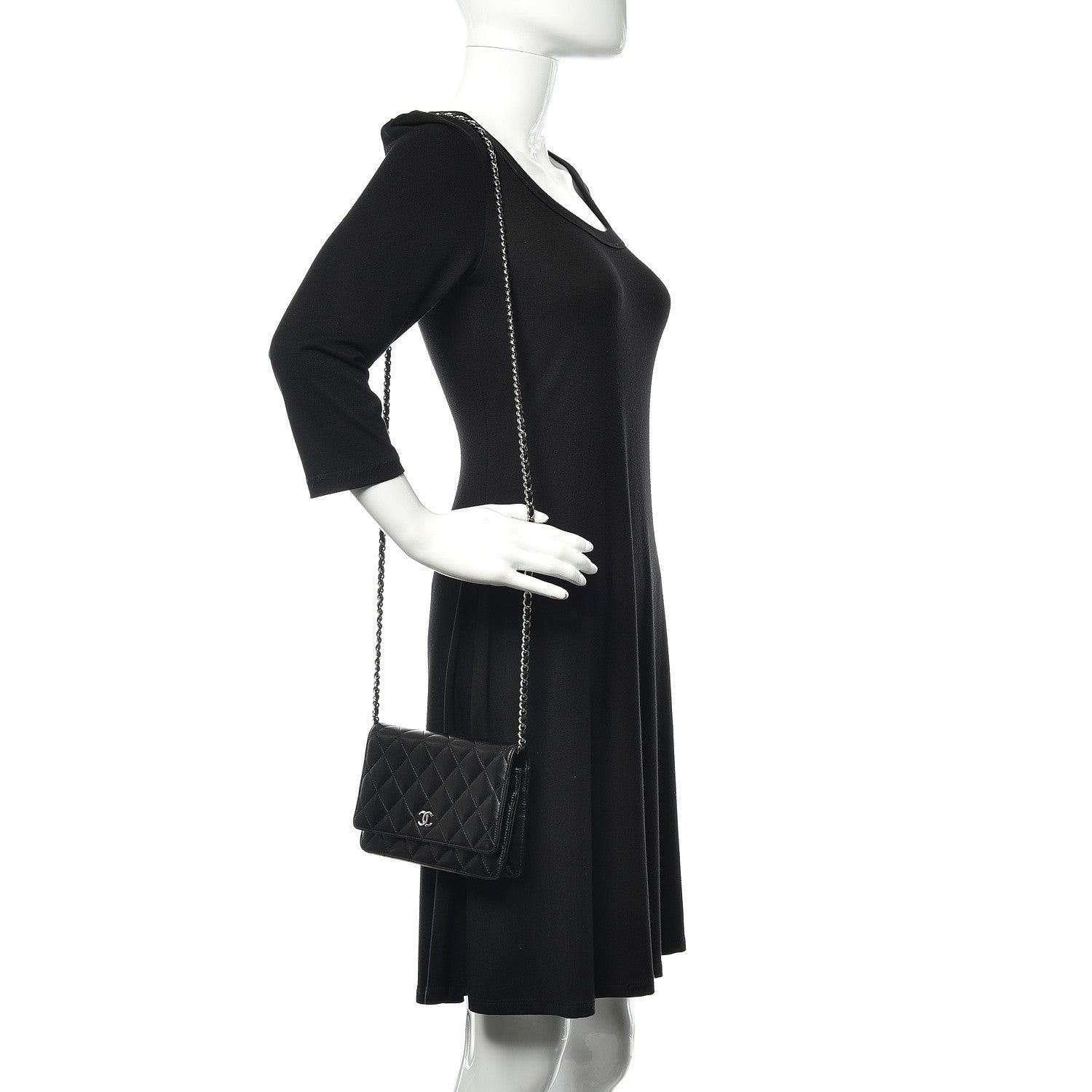 Chanel Lambskin Quilted Wallet On Chain WOC Black 2 of 12