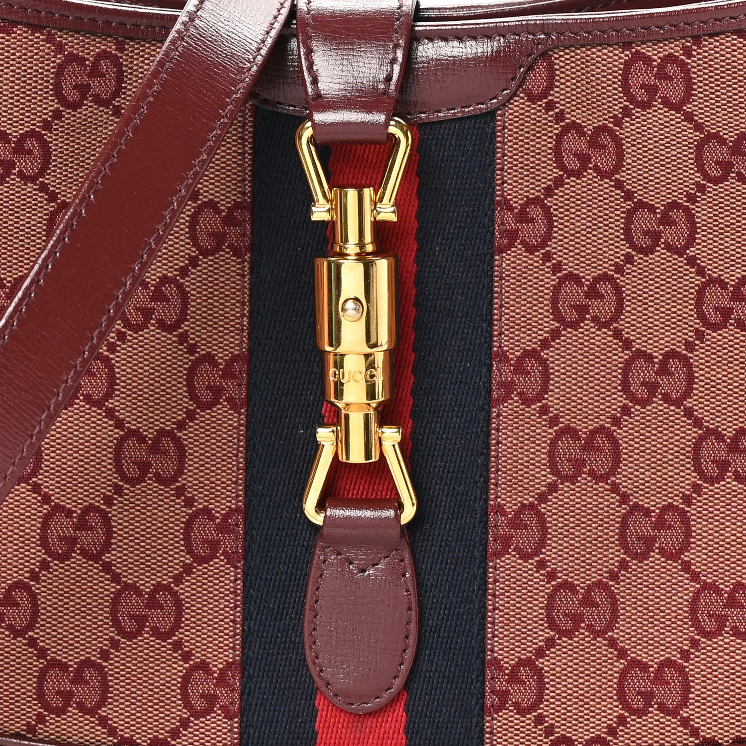 Gucci Monogram Azalea Calfskin Web Small Jackie 1961 Hobo Sahara Rubino Chardonnay 8 of 10