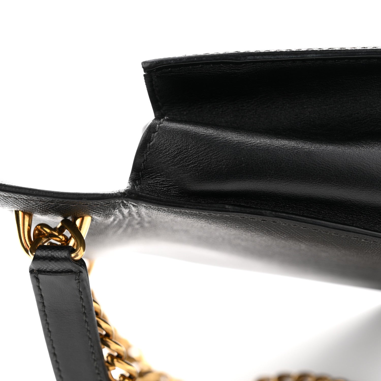 Prada Saffiano Soft Calfskin Metal Triangle Logo Envelope Chain Shoulder Bag Black 11 of 11