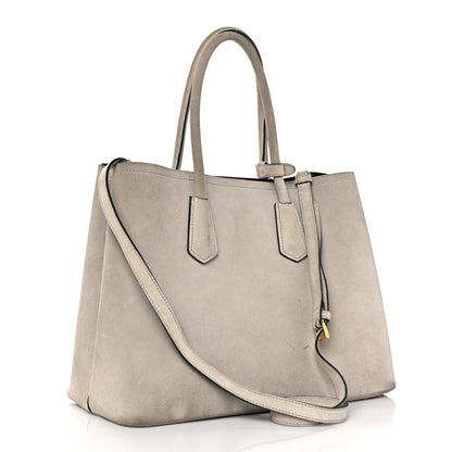 Prada Scamosciato Suede Medium Double Bag Tote Acciaio 3 of 13