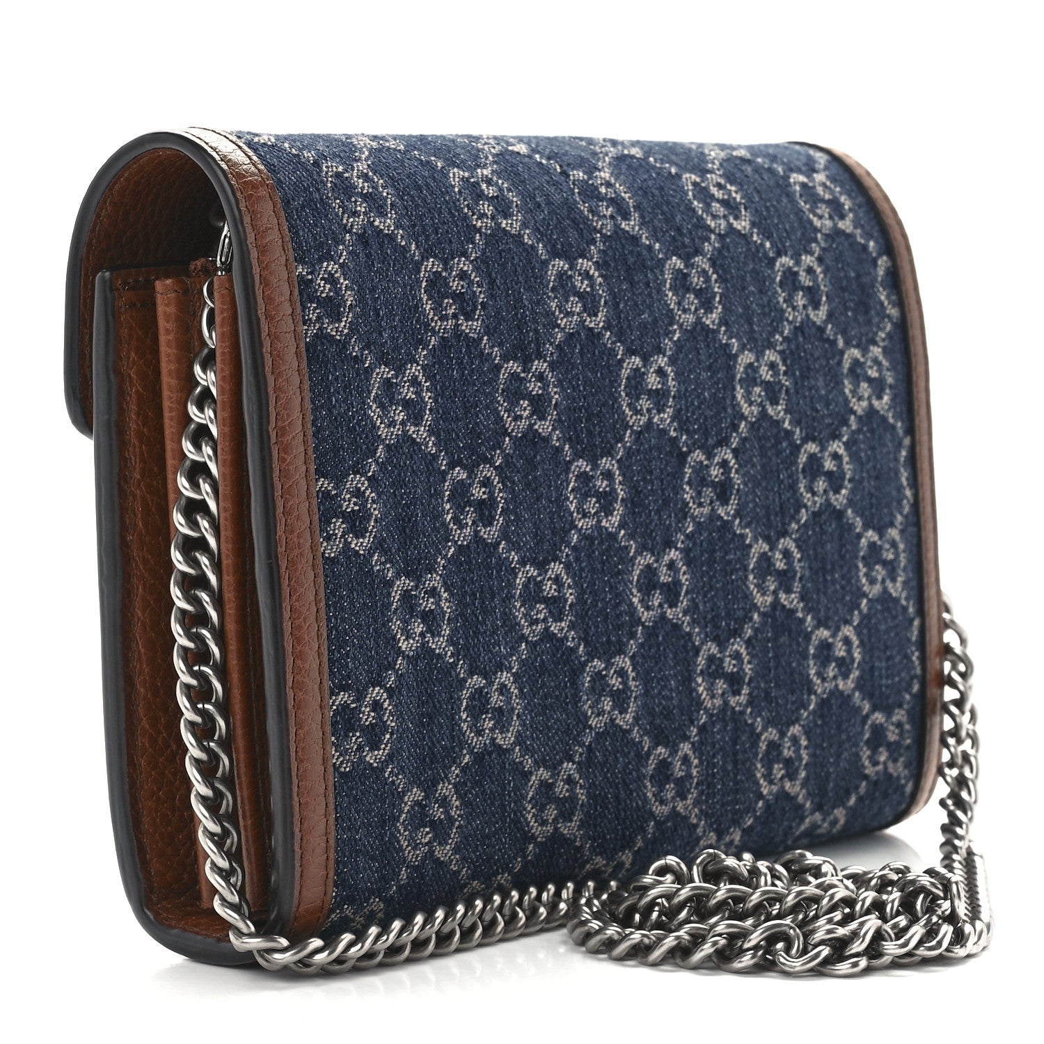 Gucci New Denim GG Monogram Dollar Calfskin Enamel Mini Dionysus Chain Wallet Blue Tea Cuir Epilog Electric Blue 3 of 13