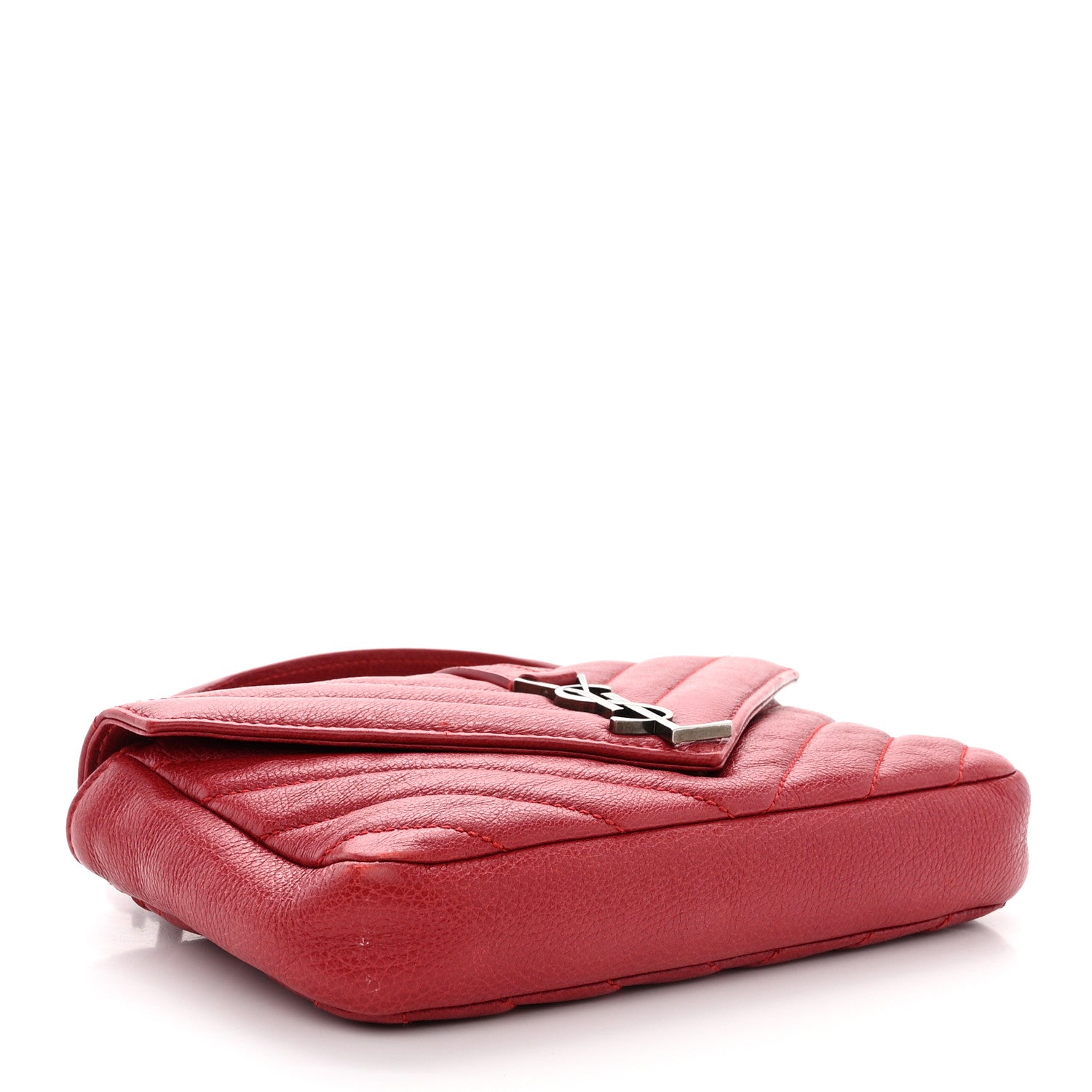 Saint Laurent SAINT LAURENT Sheepskin Matelasse Chevron Monogram College Chain Wallet New Red 4 of 18