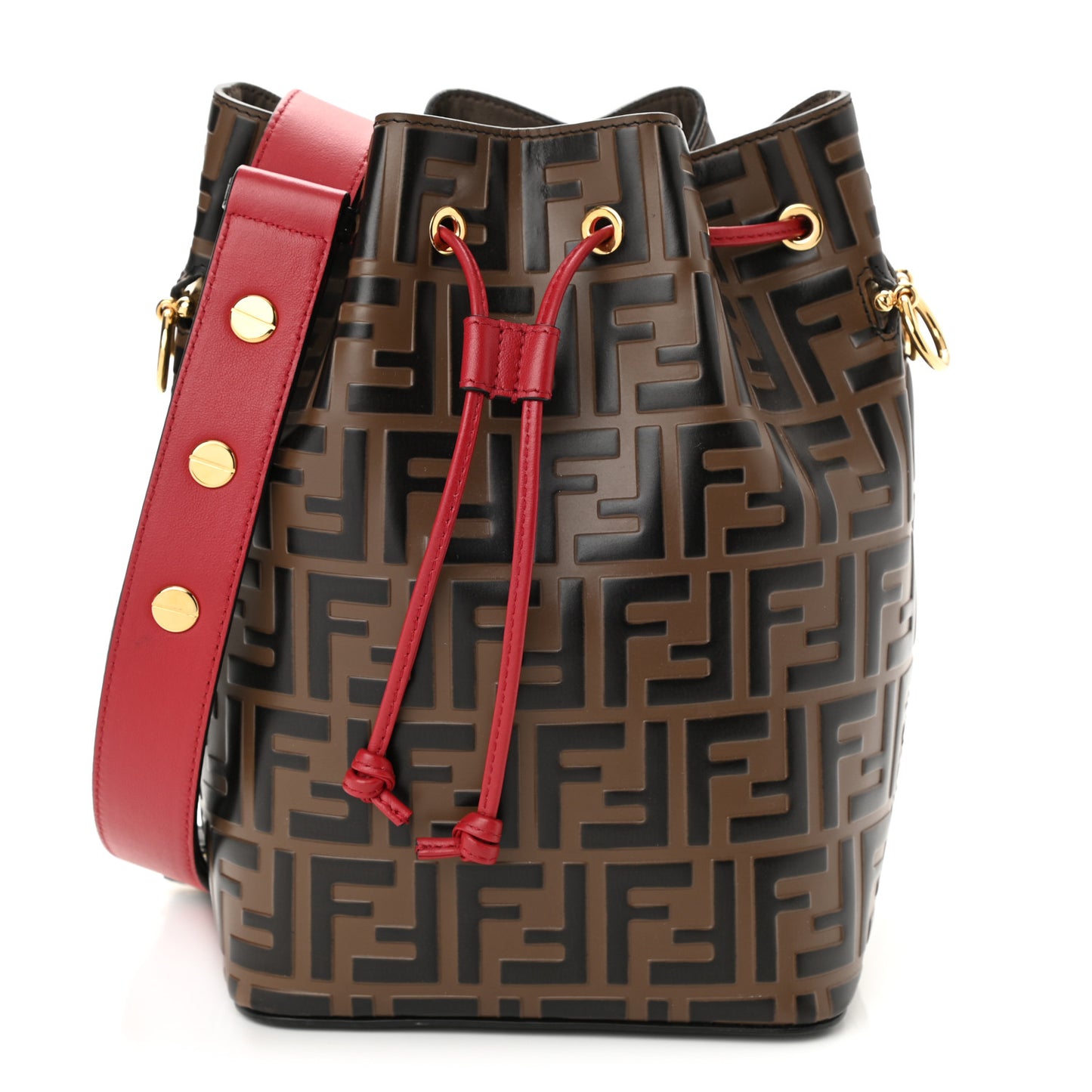 Vitello Grace F is Fendi Bi-Color FF 1974 Embossed Grande Mon Tresor Bucket Bag Maya Black Fragola