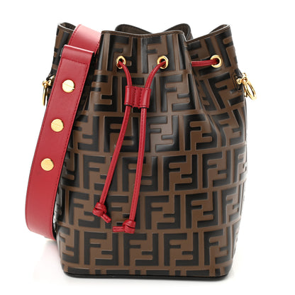 Fendi Vitello Grace F is Fendi Bi-Color FF 1974 Embossed Grande Mon Tresor Bucket Bag Maya Black Fragola 1 of 9