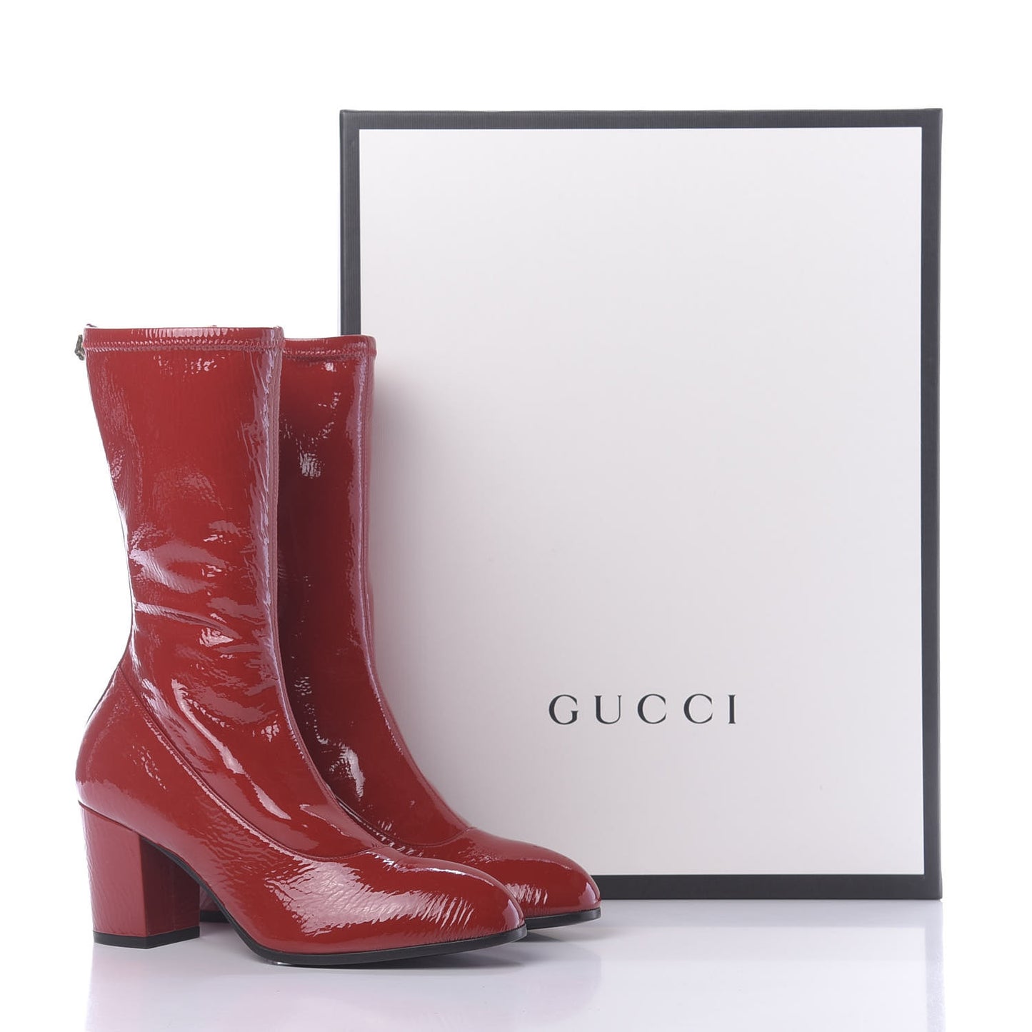 Patent Calfskin Stretch Boots 36.5 Hibiscus Red