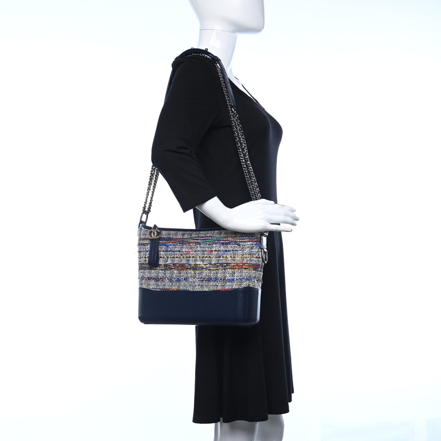 Tweed Calfskin Quilted Medium Gabrielle Hobo Navy
