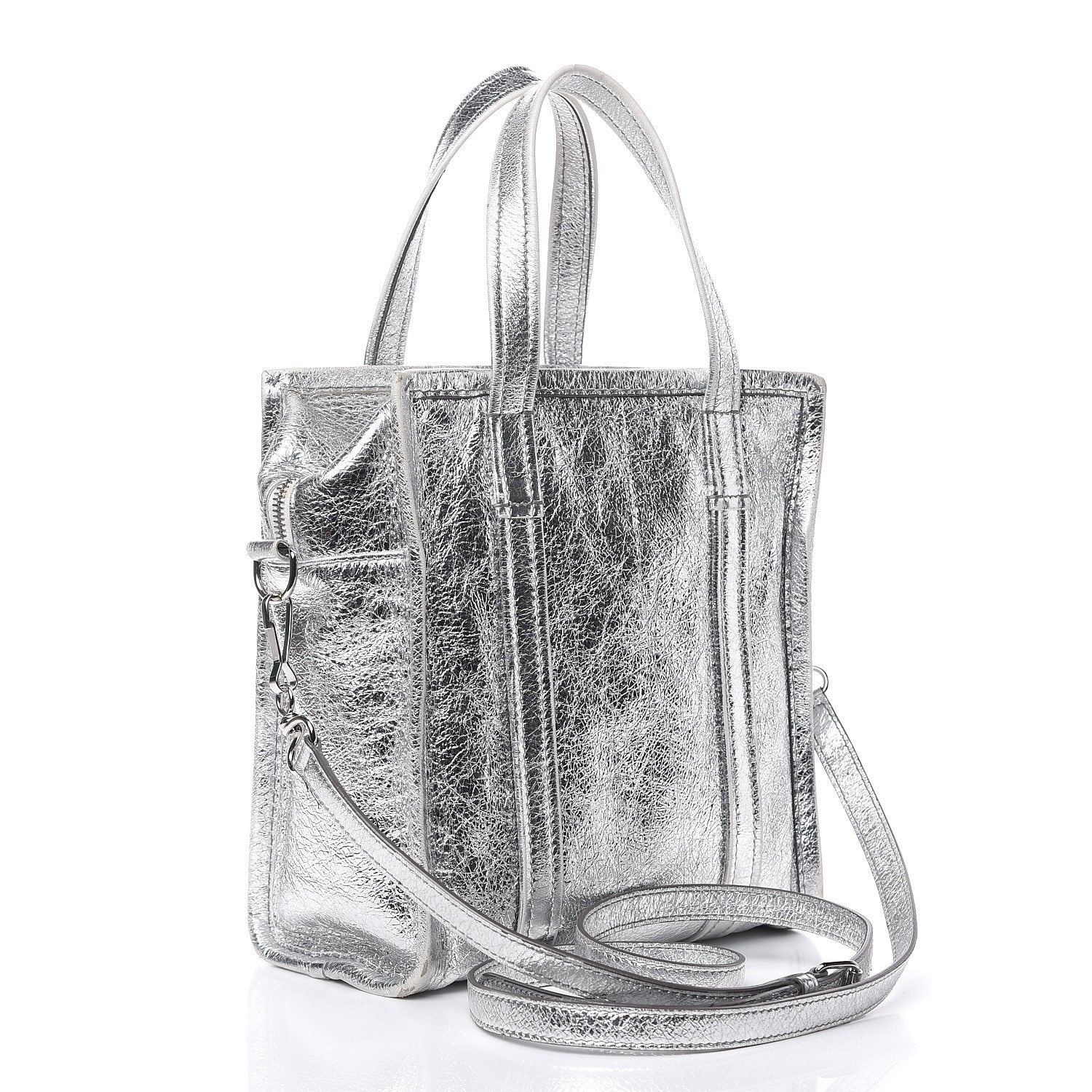 Balenciaga Metallic Calfskin S Bazar Shopper Tote Silver Hardware 3 of 16
