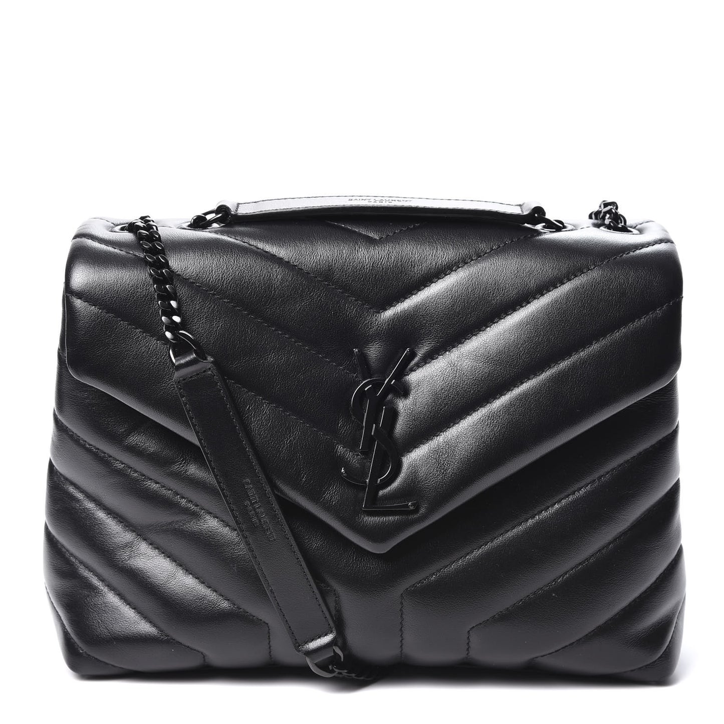 Calfskin Y Quilted Monogram Small Loulou Chain Satchel Black