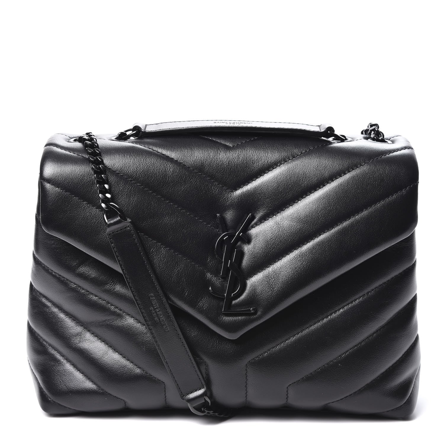 Saint Laurent Calfskin Y Quilted Monogram Small Loulou Chain Satchel Black 1 of 9