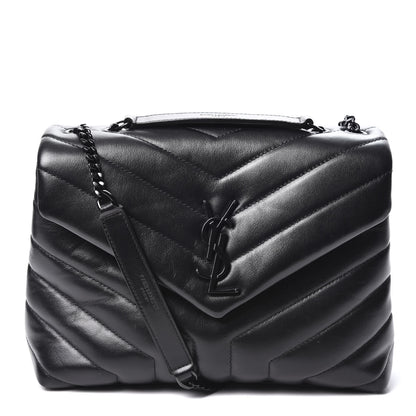 Saint Laurent Calfskin Y Quilted Monogram Small Loulou Chain Satchel Black 1 of 9
