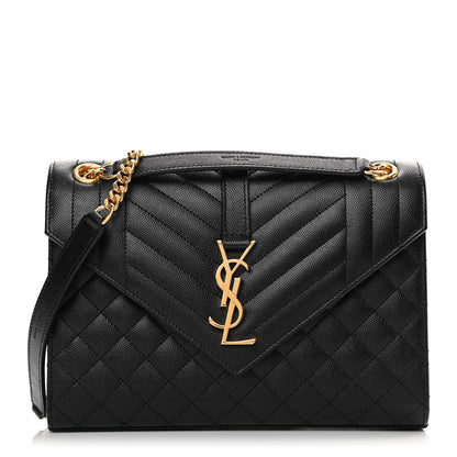 Saint Laurent Grain De Poudre Textured Mixed Matelasse Triquilt Medium Monogram Satchel Black 1 of 10