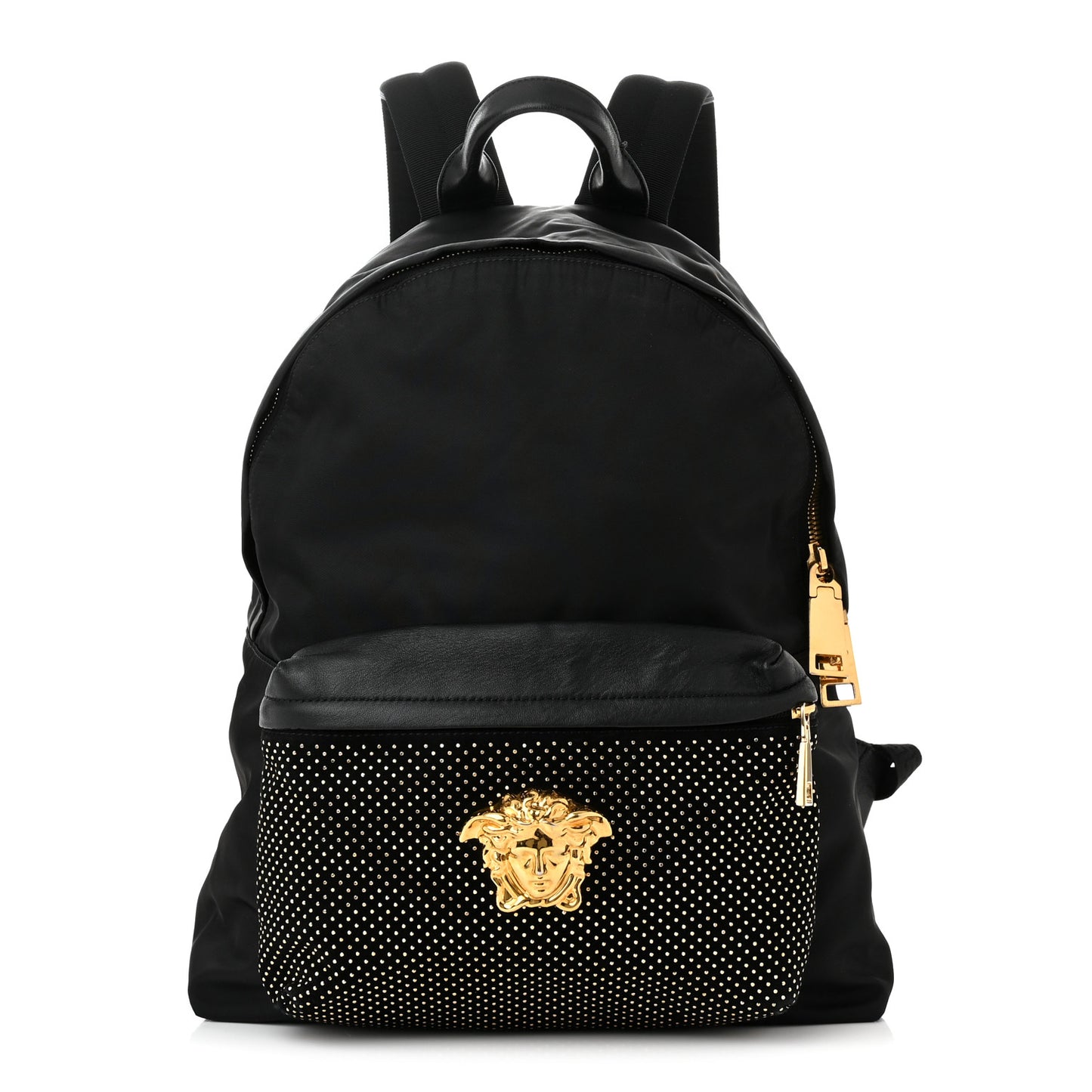 Nylon Goatskin Studded Palazzo Medusa Backpack Black