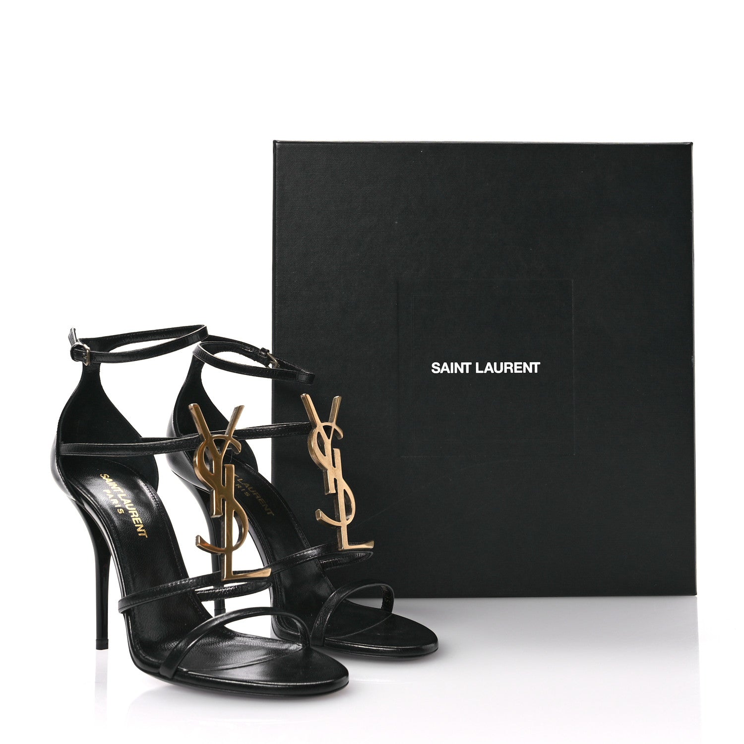 Saint Laurent Calfskin Cassandra 100 Ankle Strap Sandals 37 Black 9 of 9