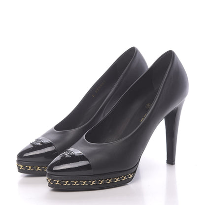 Chanel Lambskin Patent CC Cap Toe Platform Chain Pumps 40 Black 3 of 9