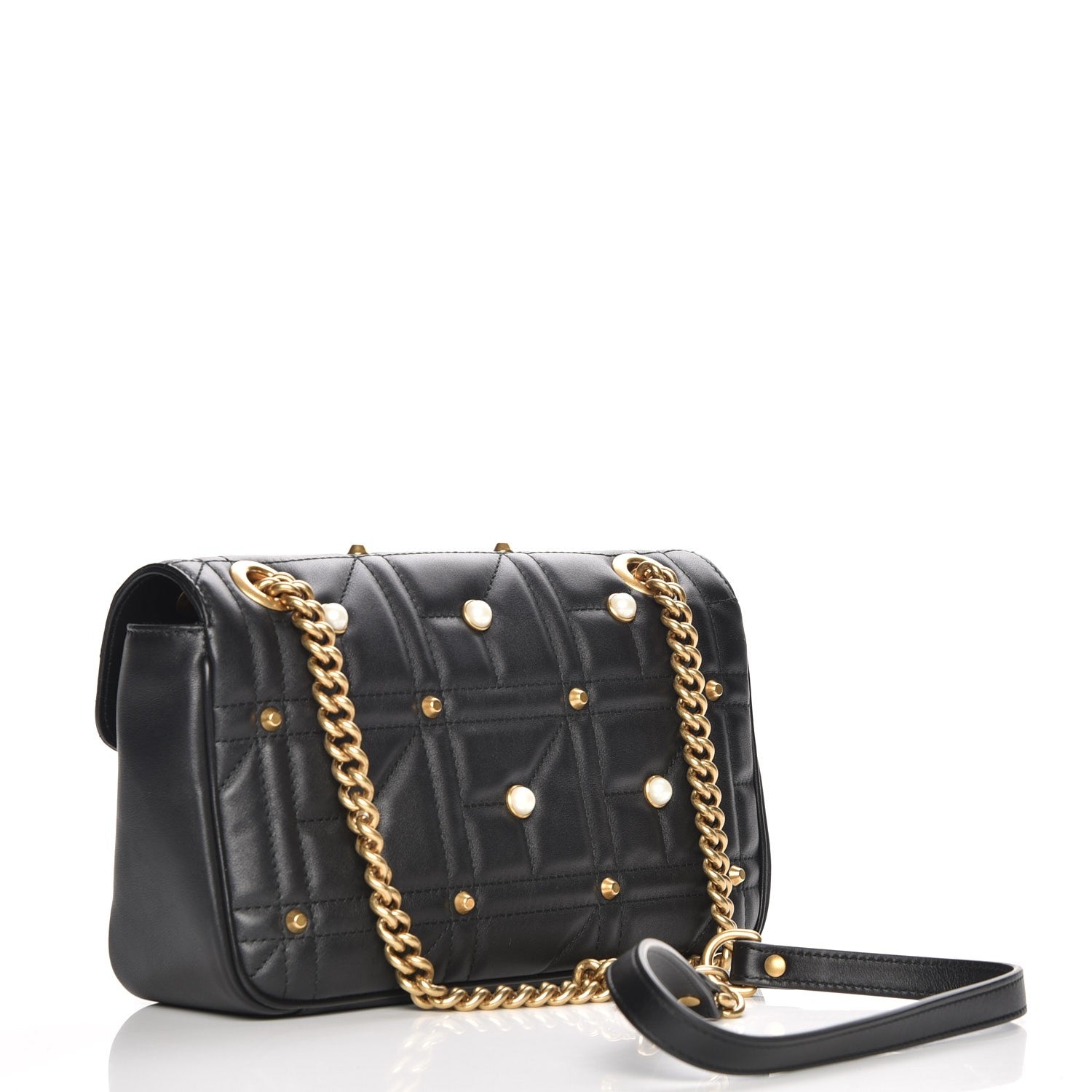 Gucci Calfskin Matelasse Studded Small Pearly GG Marmont Shoulder Bag Black 3 of 7
