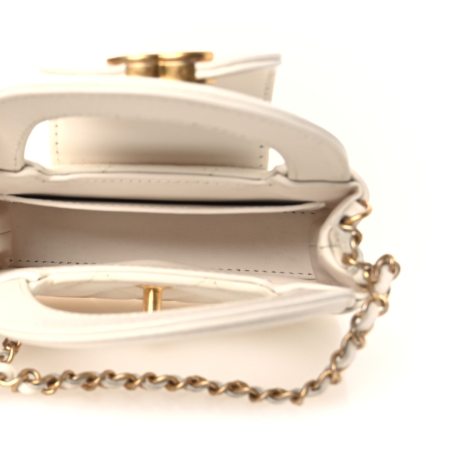 Chanel Shiny Aged Calfskin Quilted Mini Nano Kelly Shopper White 5 of 12