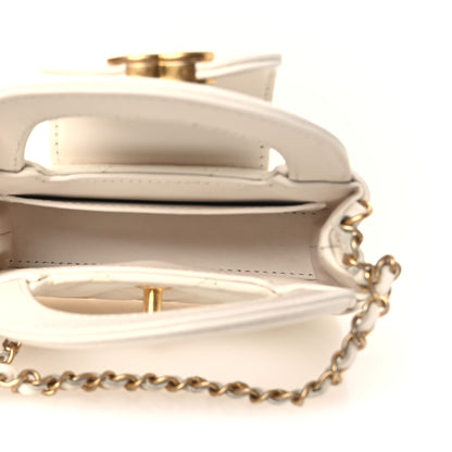 Chanel Shiny Aged Calfskin Quilted Mini Nano Kelly Shopper White 5 of 12