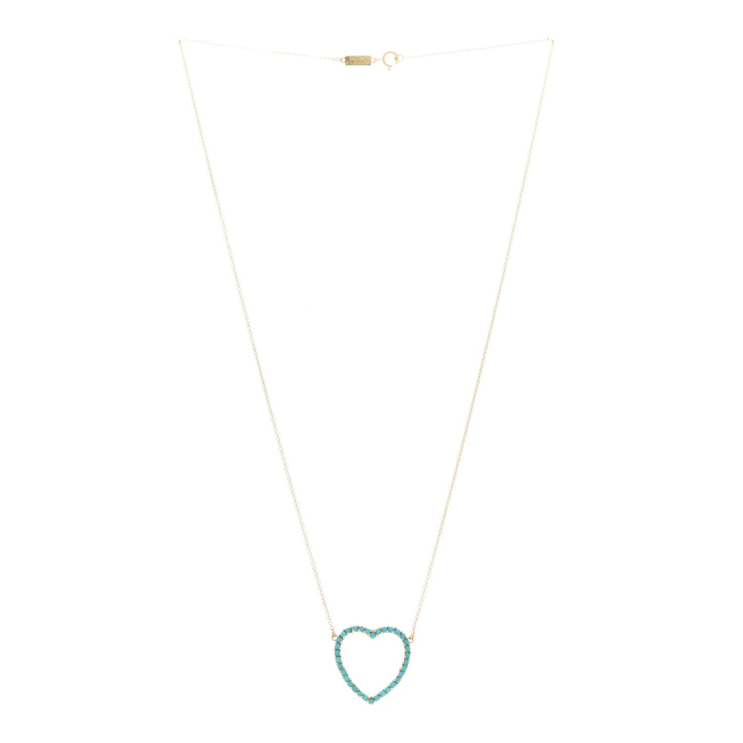 18K Yellow Gold Turquoise Open Heart Pendant Necklace