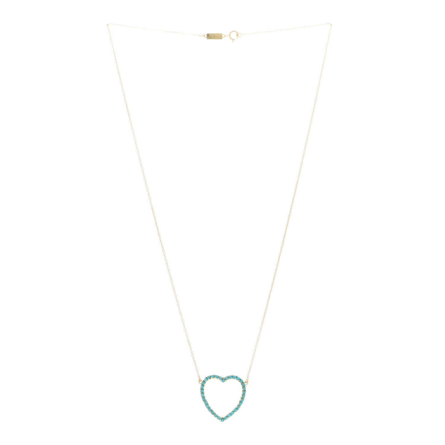 Jennifer Meyer 18K Yellow Gold Turquoise Open Heart Pendant Necklace 2 of 5