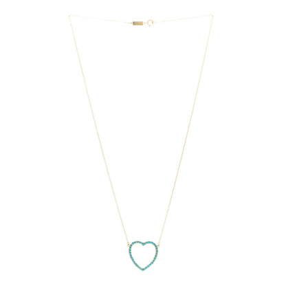 Jennifer Meyer 18K Yellow Gold Turquoise Open Heart Pendant Necklace 2 of 5