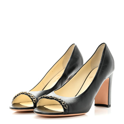 Chanel Lambskin Peep Toe CC Pumps 42 Black 3 of 8