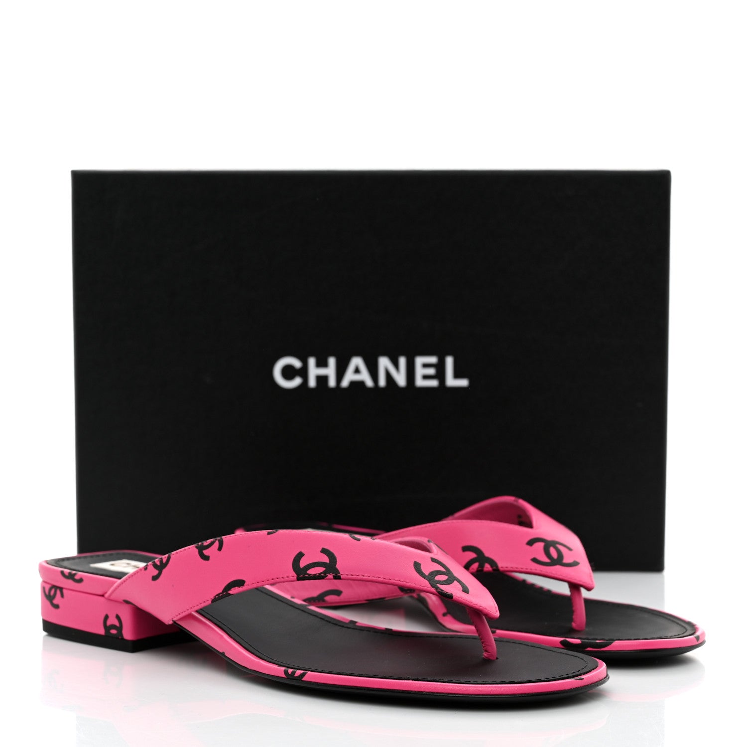Chanel Printed Lambskin Coco Beach Thong Sandals 40.5 Dark Pink Black 9 of 9