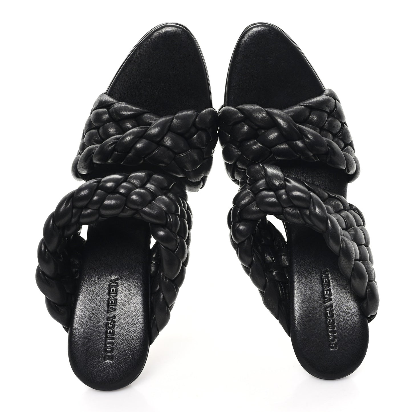 Nappa Twisted Padded Intrecciato Curve Slide Sandals 40 Black