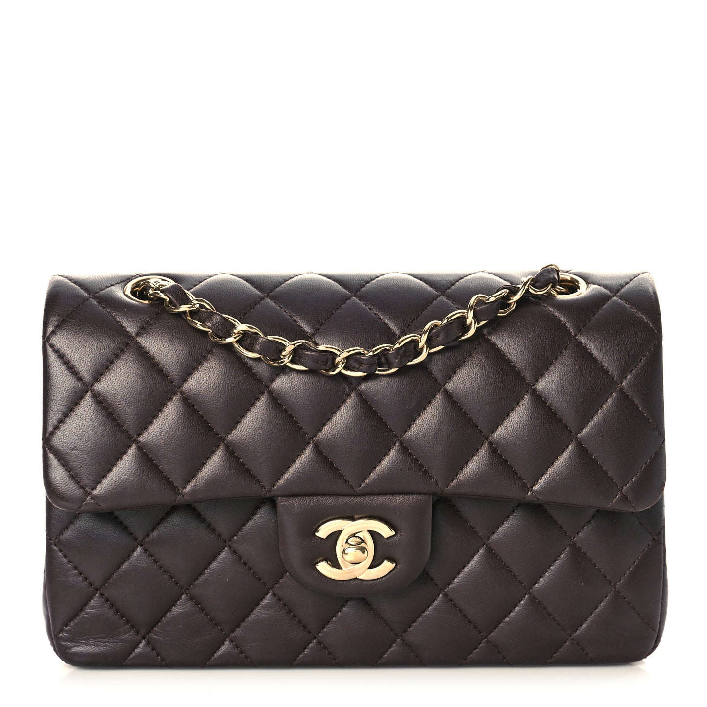 Lambskin Quilted Small Double Flap Dark Brown