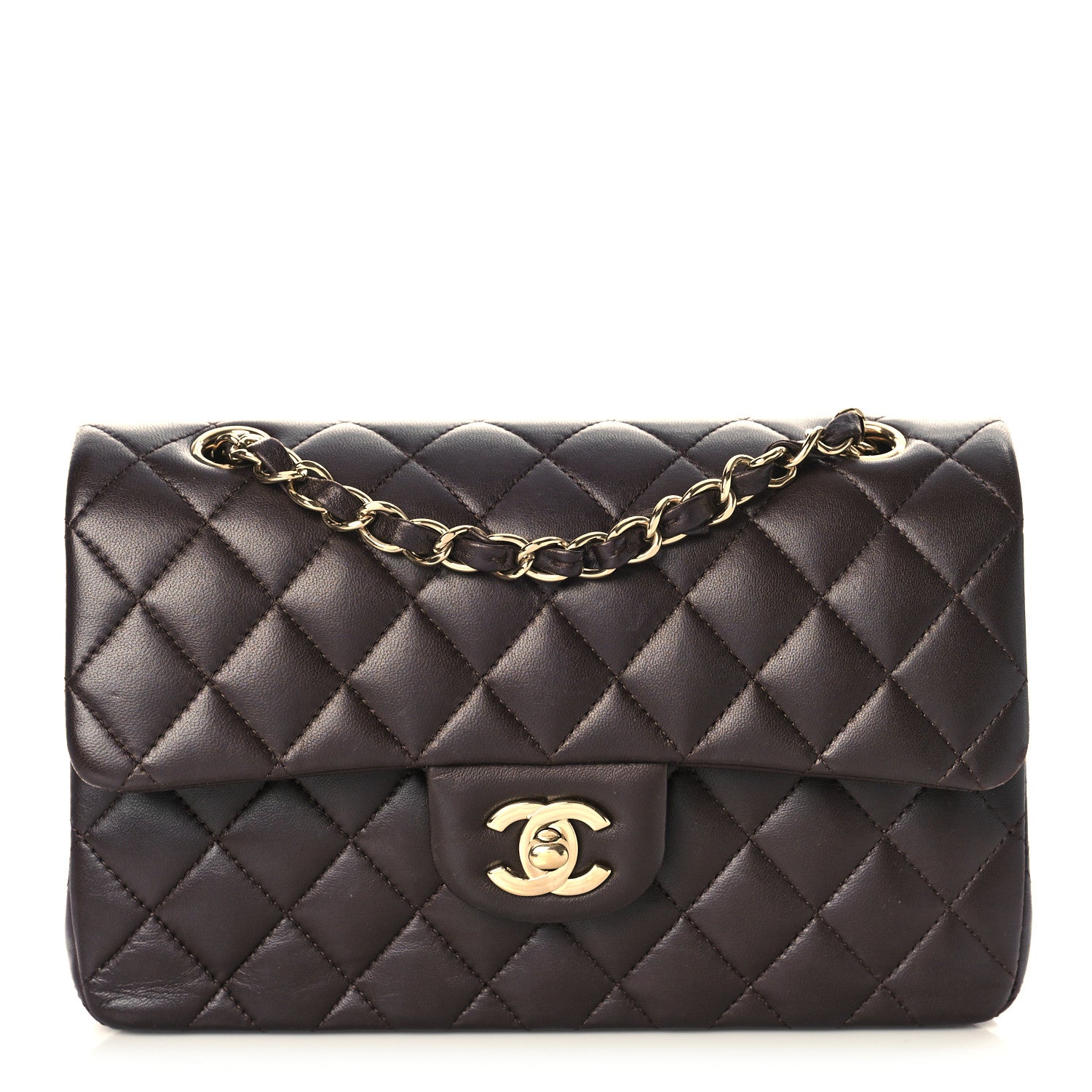 Chanel Lambskin Quilted Small Double Flap Dark Brown 1 of 10