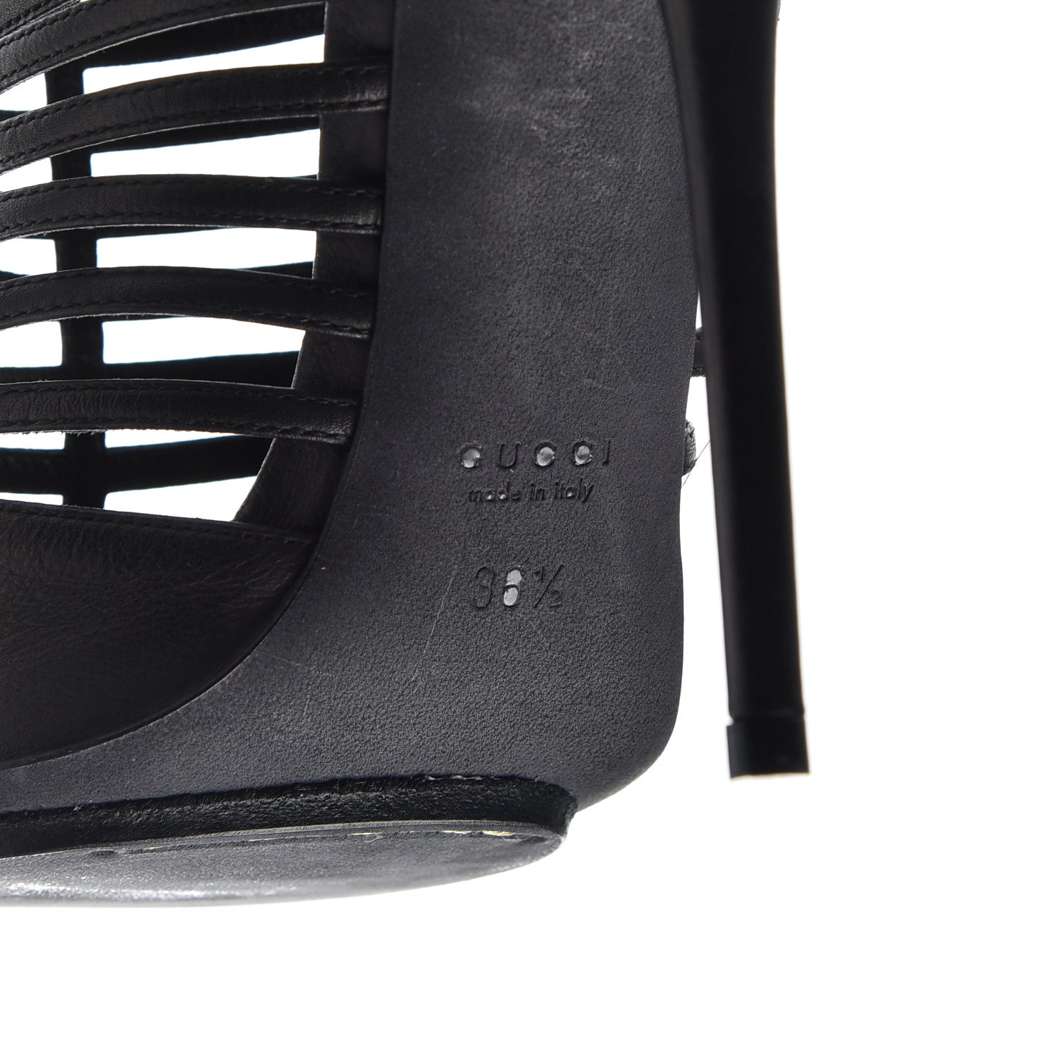 Gucci Saddle Soft Lux Peep Toe Caged High Heel Sandals 36.5 Black 15 of 16