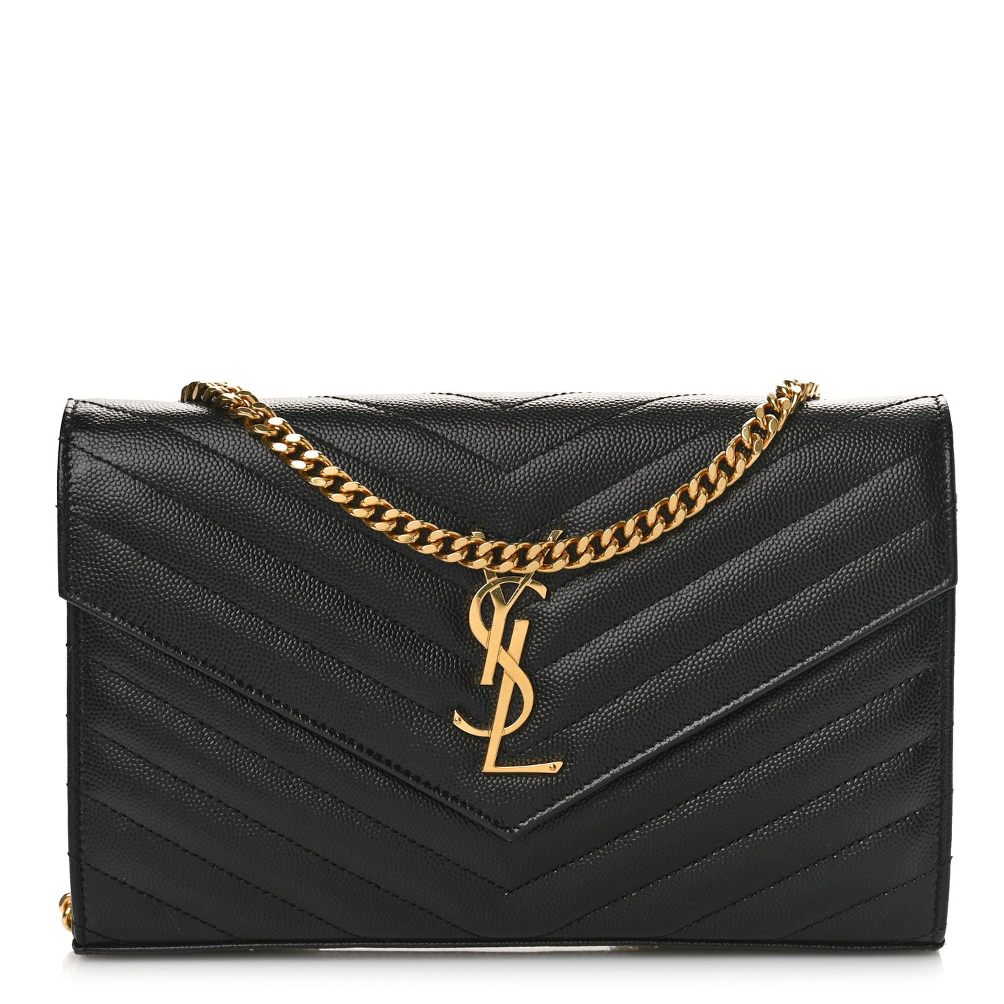 Grain De Poudre Matelasse Chevron Monogram Chain Wallet Black