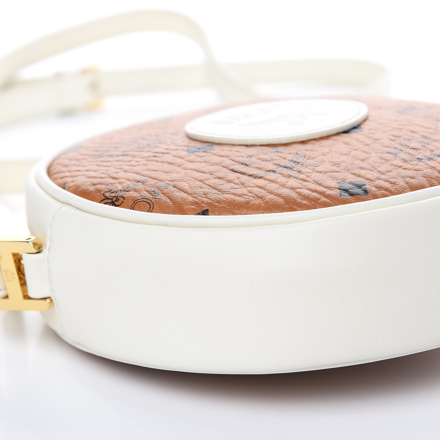 MCM Visetos Small Tambourine Crossbody Cognac Off White 6 of 7