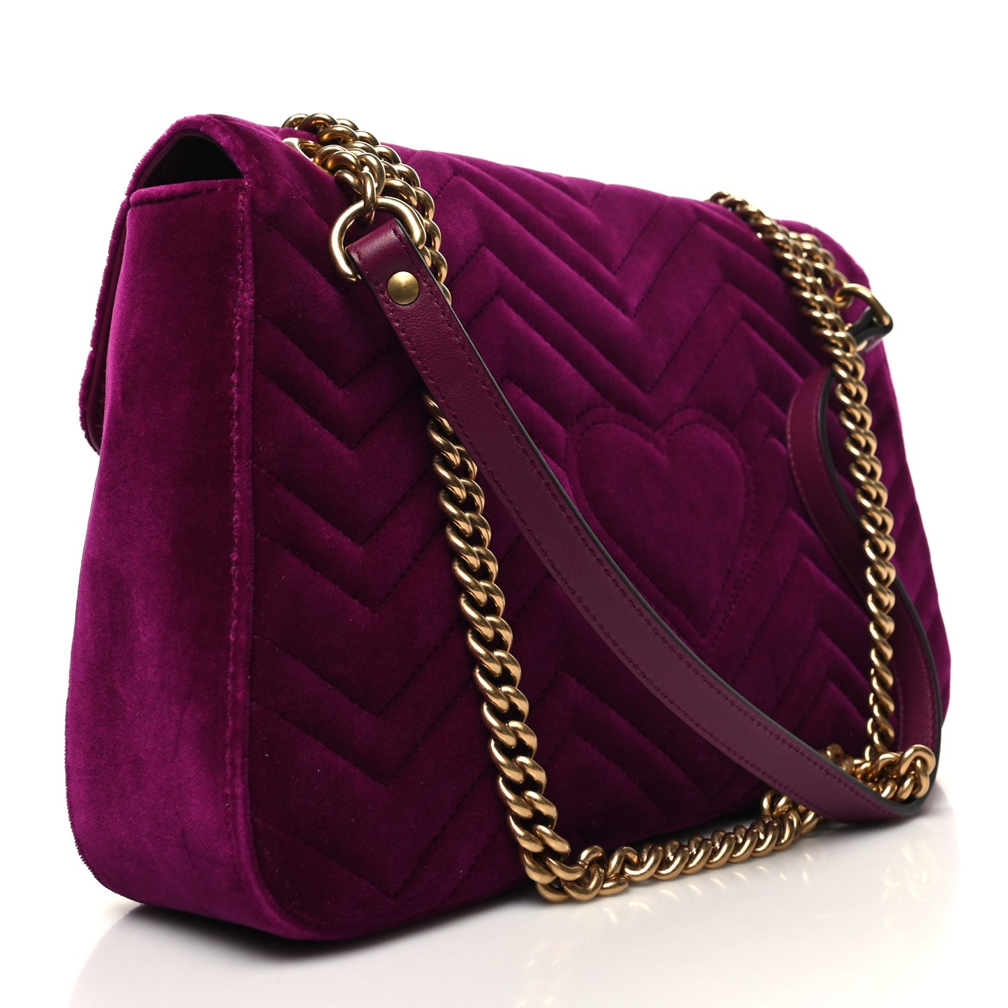 Velvet Matelasse Medium GG Marmont Shoulder Bag Fuchsia Violet Cyclamen