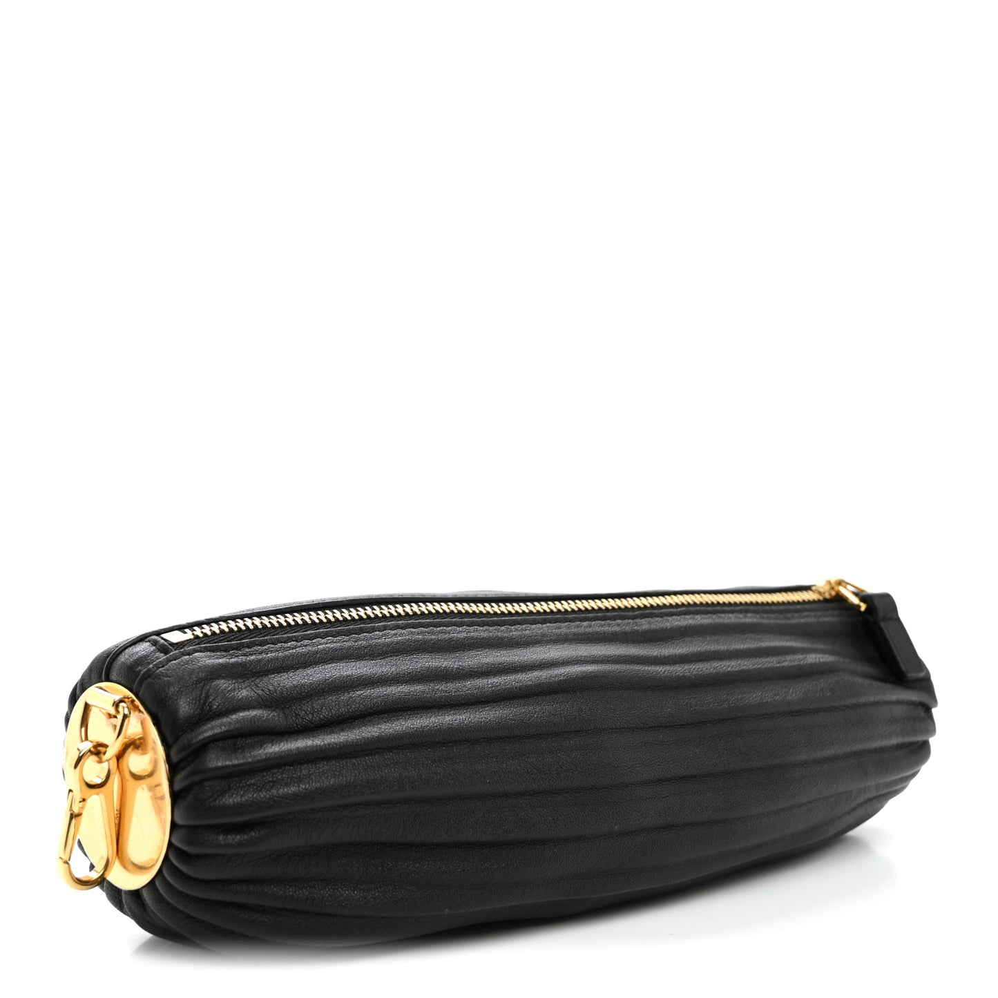 Lambskin Pleated Bracelet Clutch Black