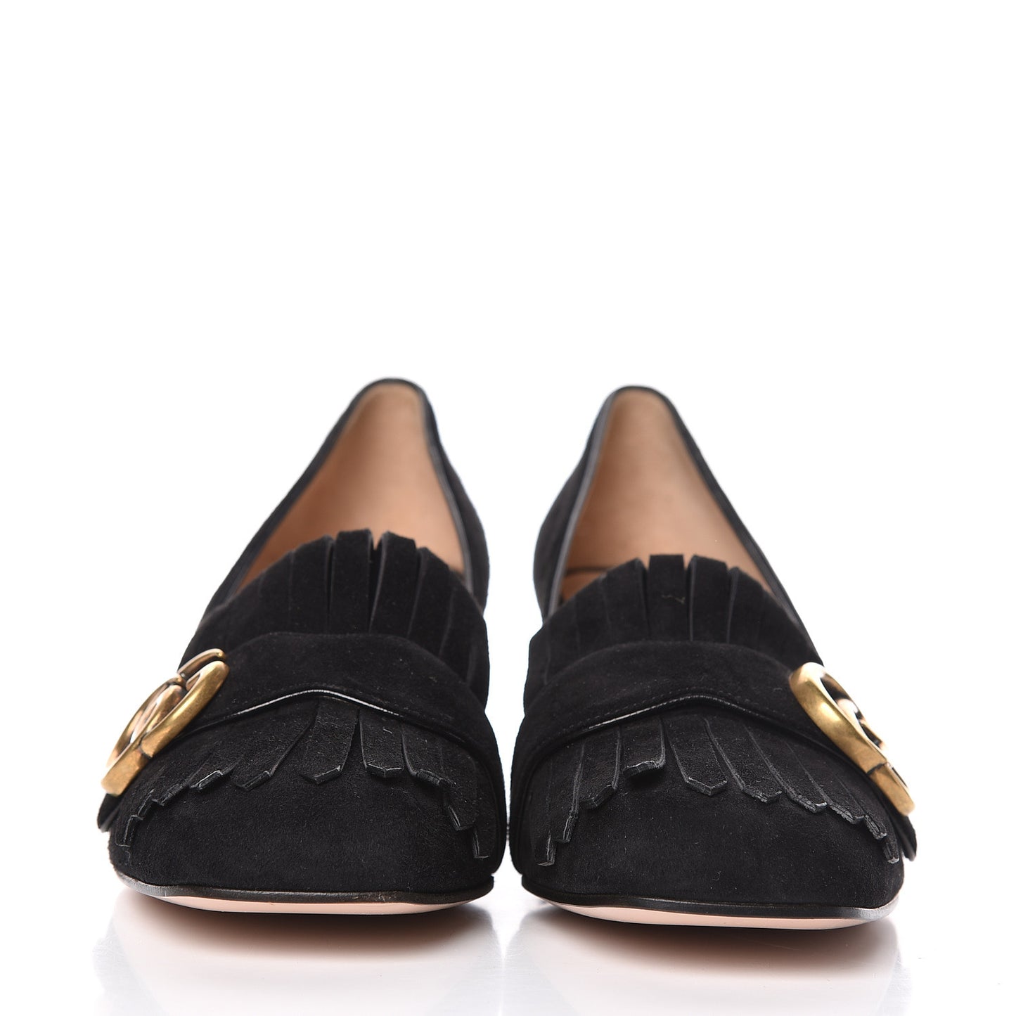 Kid Scamosciato GG Marmont Fringe 50mm Loafer Pumps 37.5 Black
