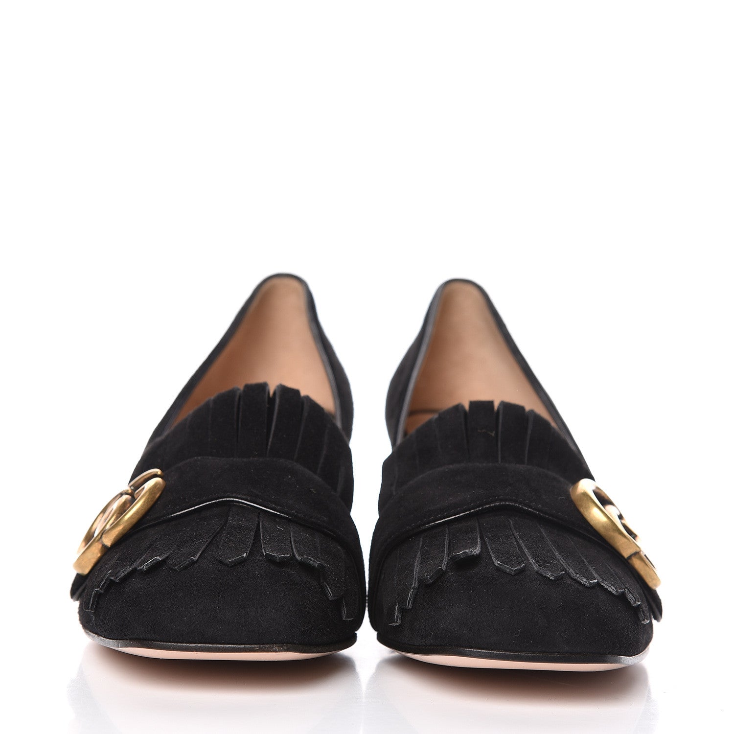 Gucci Kid Scamosciato GG Marmont Fringe 50mm Loafer Pumps 37.5 Black 2 of 11