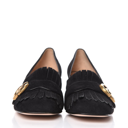 Gucci Kid Scamosciato GG Marmont Fringe 50mm Loafer Pumps 37.5 Black 2 of 11