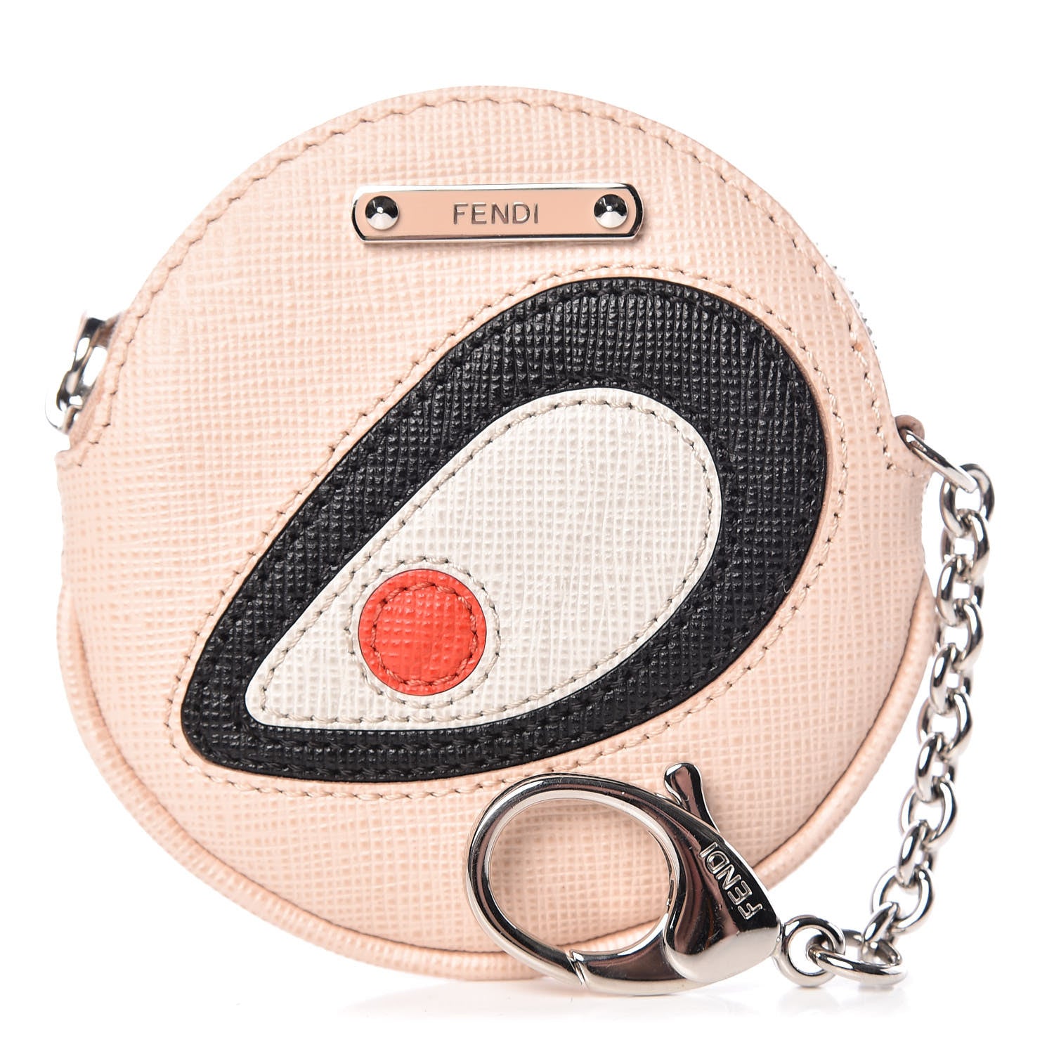 Fendi Saffiano Monster Eye Coin Purse Key Case Rosa Plaster 1 of 7